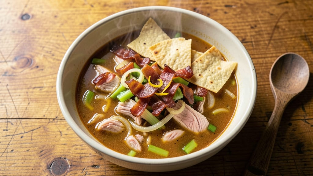 Alamo Cafe Chicken Tortilla Soup Recipe: Smoky Bacon and Celery Crown Crunch