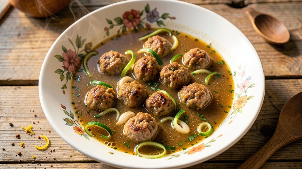 Albondigas Soup Recipe with Zucchini: Herb-Infused Meatballs in Creamy Tomato Velout