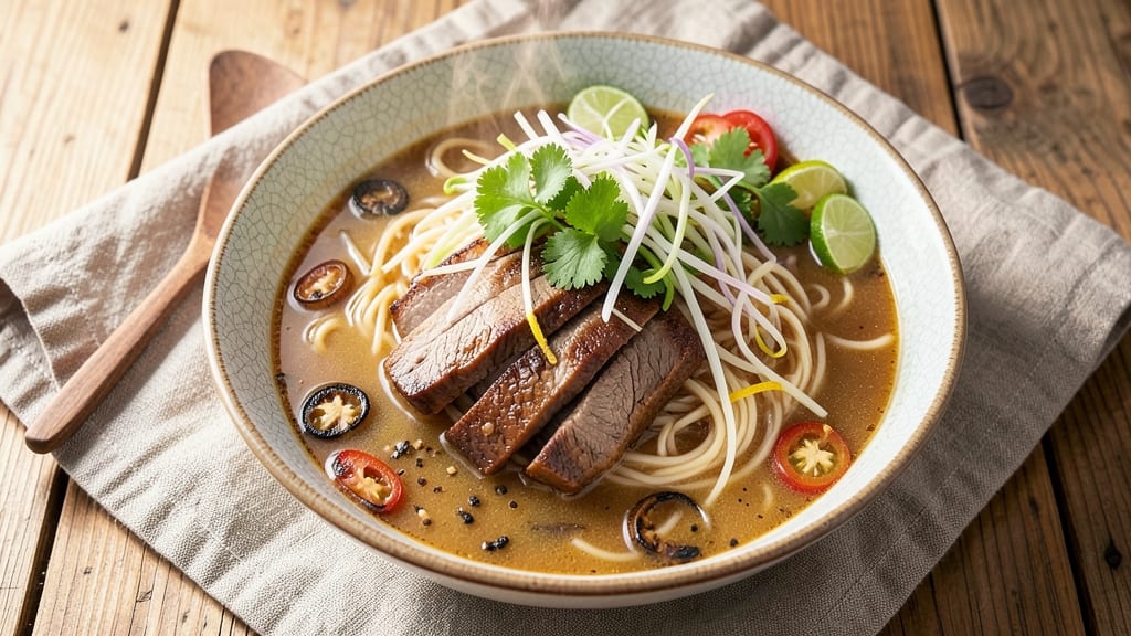 Basic Pho Soup Recipe: Aromatic Broth and Slivered Beef Tenderness