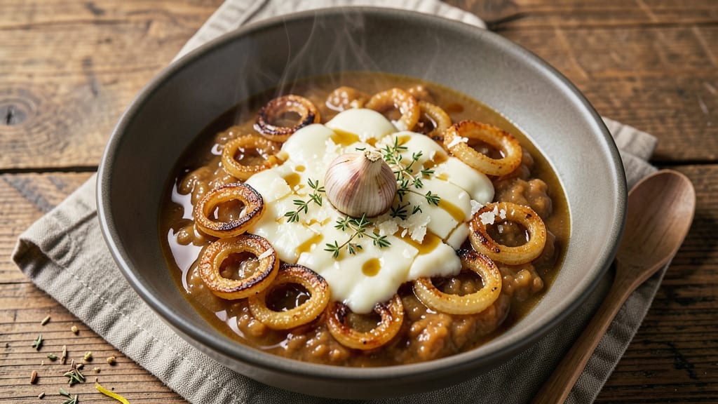 5 Star Onion Soup Recipe: Crispy Bread Crowns Over Rich Garlic-Infused Broth