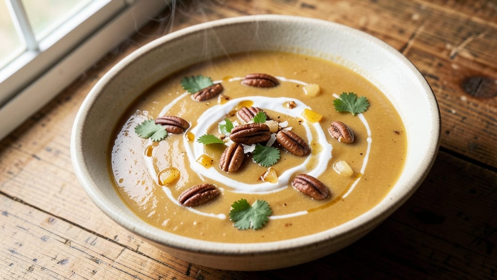 Banana Nut Squash Soup Recipe: Spiced Sweetness With Toasted Pecans