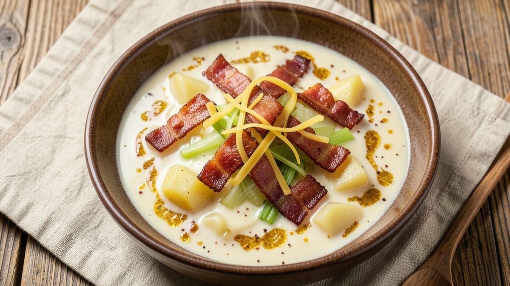 Best Loaded Potato Soup Recipe Ever: Smoky Bacon and Cheese Crunch Topping