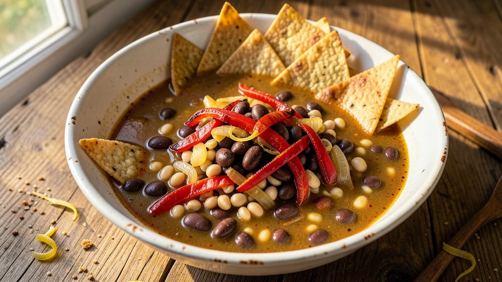 Authentic Vegetarian Tortilla Soup Recipe: Smoky Black Bean and Corn Base