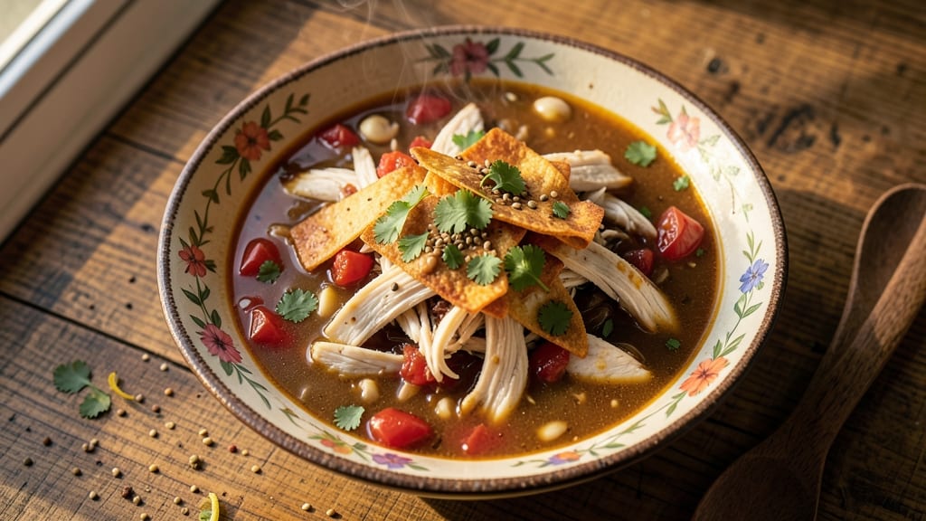 Award-Winning Chicken Tortilla Soup Recipe: Velvety Tomato Base with Shredded Chicken
