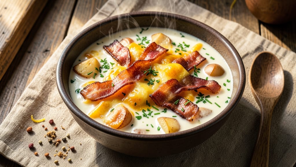 Best Ever Loaded Baked Potato Soup Recipe: Crispy Bacon Bits and Cheesy Velout Magic