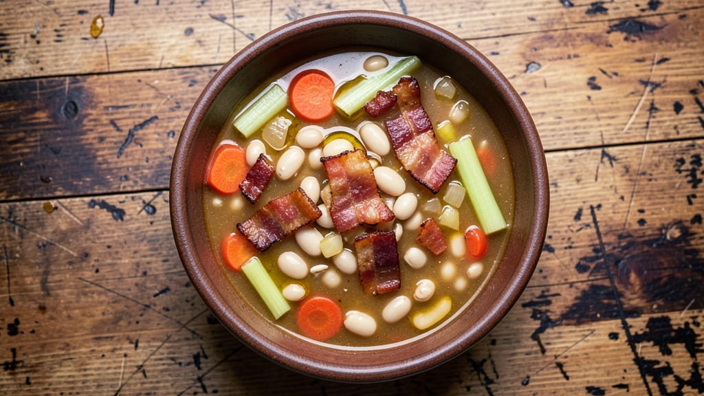 Bean and Bacon Soup Recipe Like Campbell's: Smoky Bacon Bites and Creamy Celery Crown Crunch
