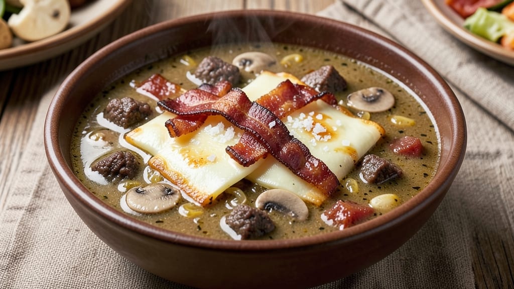 Bacon Mushroom Swiss Cheeseburger Soup Recipe: Umami-Packed One-Pot Comfort