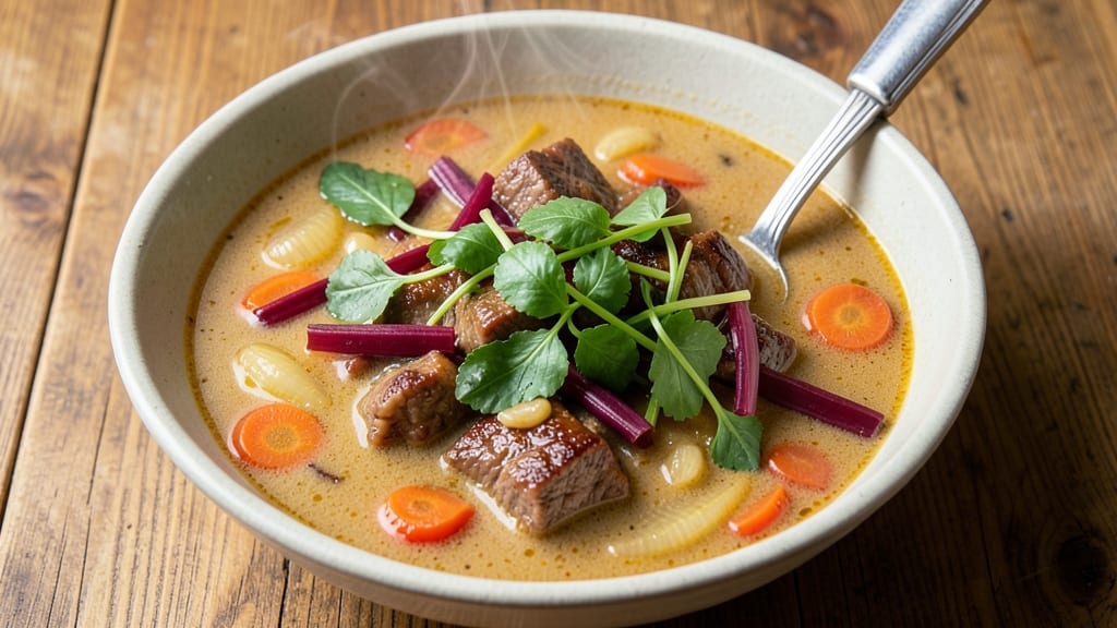 Beef Watercress Soup Recipe: Peppery Green Velout With Tender Beef Bites