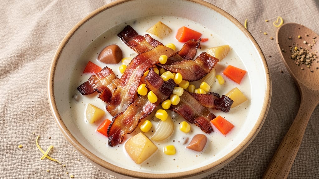 Bacon Chowder Soup Recipe: Smoky Bacon Bits and Creamy Potato Velout