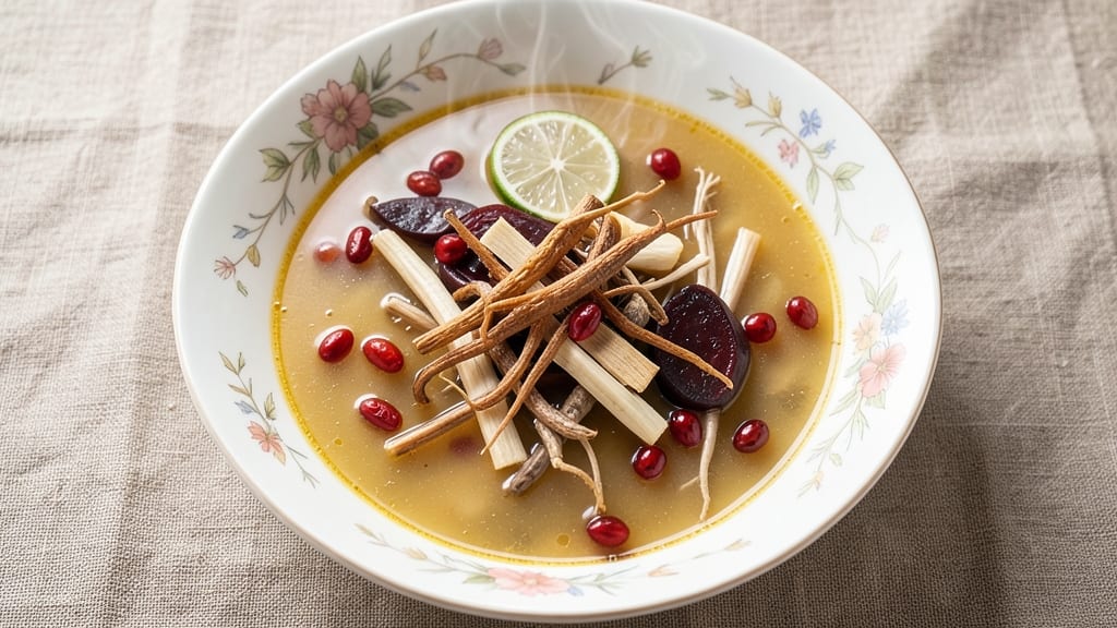 Ba Zhen Soup Recipe: Eight-Treasure Herb Velout With Crisp Celery Crowns