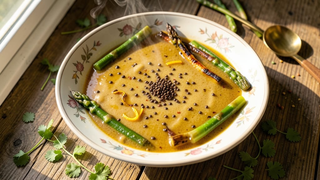 Asparagus Soup Recipe Indian Style: Spiced Turmeric Velout With Toasted Cumin Crunch