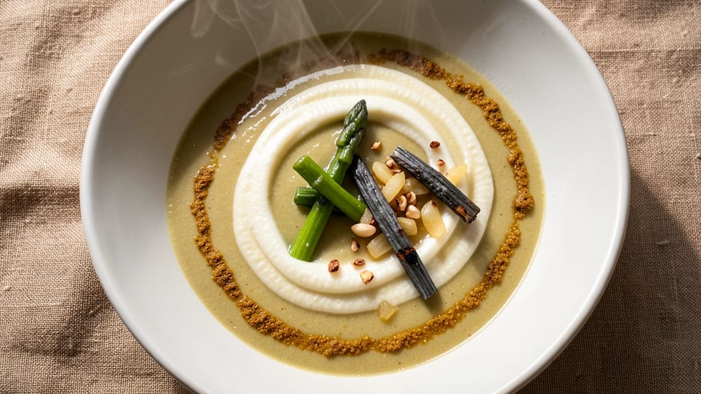 Asparagus Bisque Soup Recipe: Velvety Green Velout With Crisp Celery Crowns