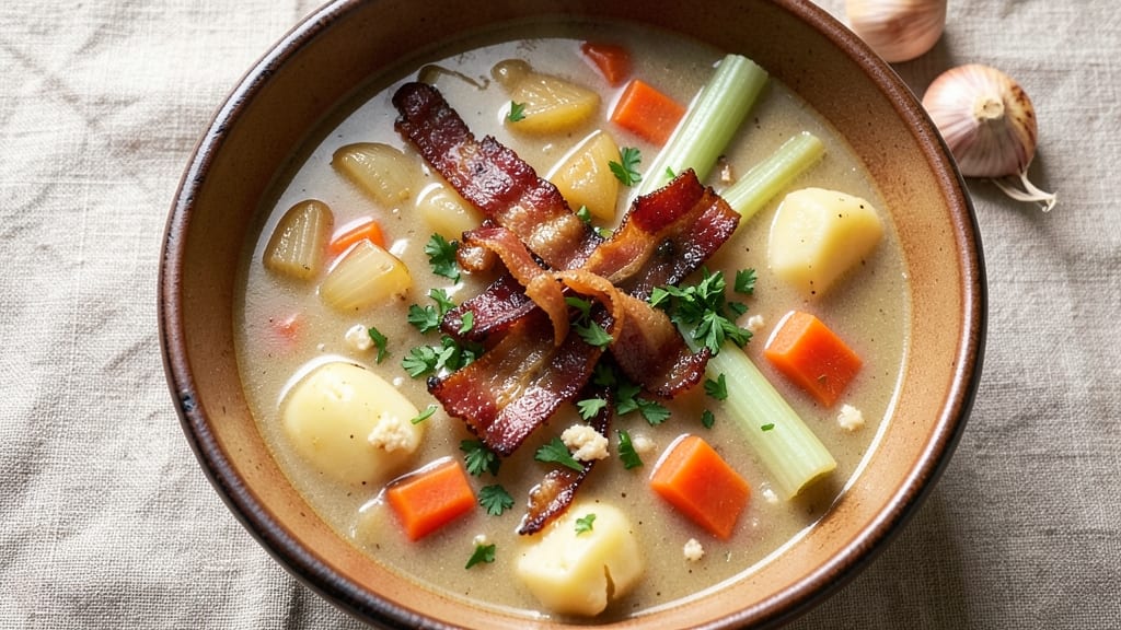 Bean Chowder Soup Recipe: Smoky Bacon and Celery Crown Crunch