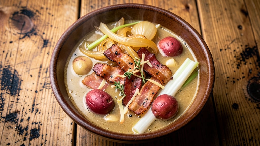 Batim Bacon Soup Recipe: Smoky Bacon-Infused Velout with Crisp Celery Crowns