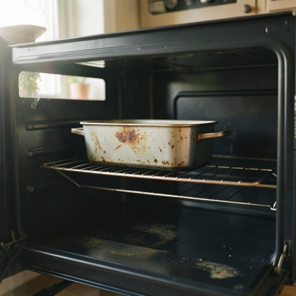 An ordinary home oven with one tin in it
