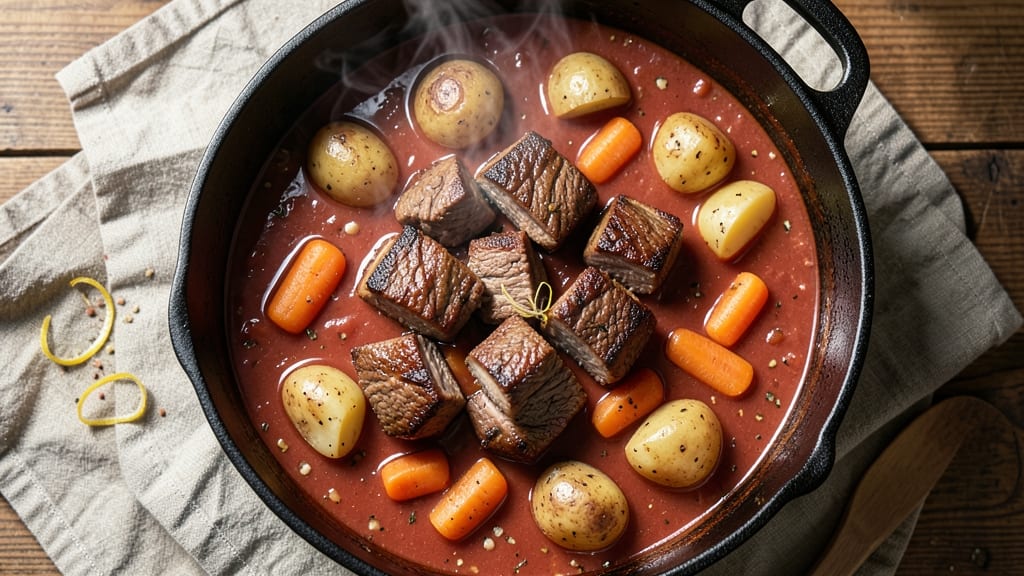 Beef Stew Recipe With Tomato Soup and Potatoes and Carrots: Hearty One-Pot Feast With Velvety Tomato Base