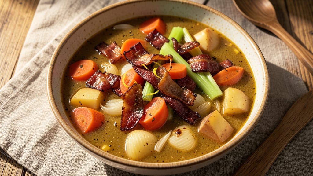 Bacon and Vegetable Soup Recipe: Smoky Bacon Bites and Hearty Root Medley