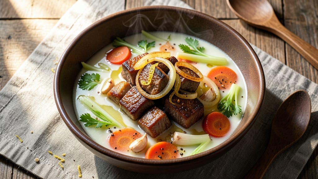 Beef Rosa Marina Soup Recipe: Wine-Infused Beef and Celery Crown Symphony