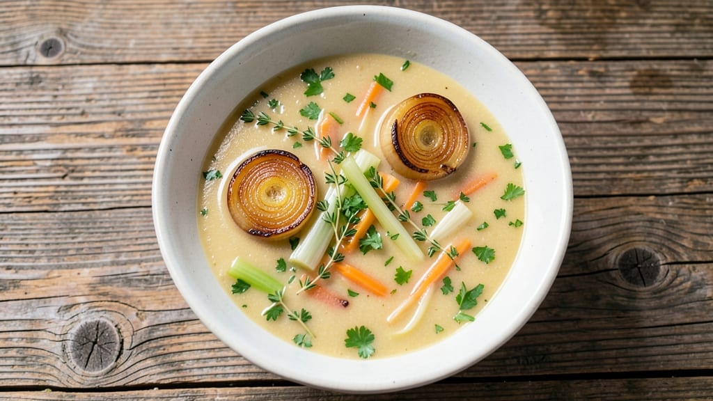 52 Clove Garlic Soup Recipe: Umami Bomb With Celery Crown Crunch