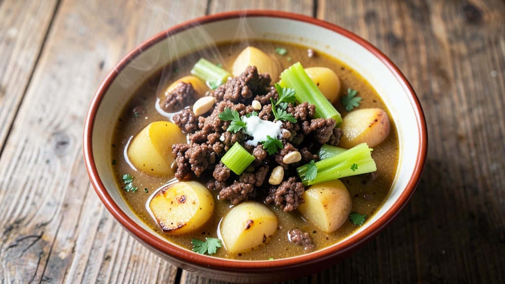 Beefy Potato Soup Recipe: Hearty Ground Beef and Celery Crown Crunch