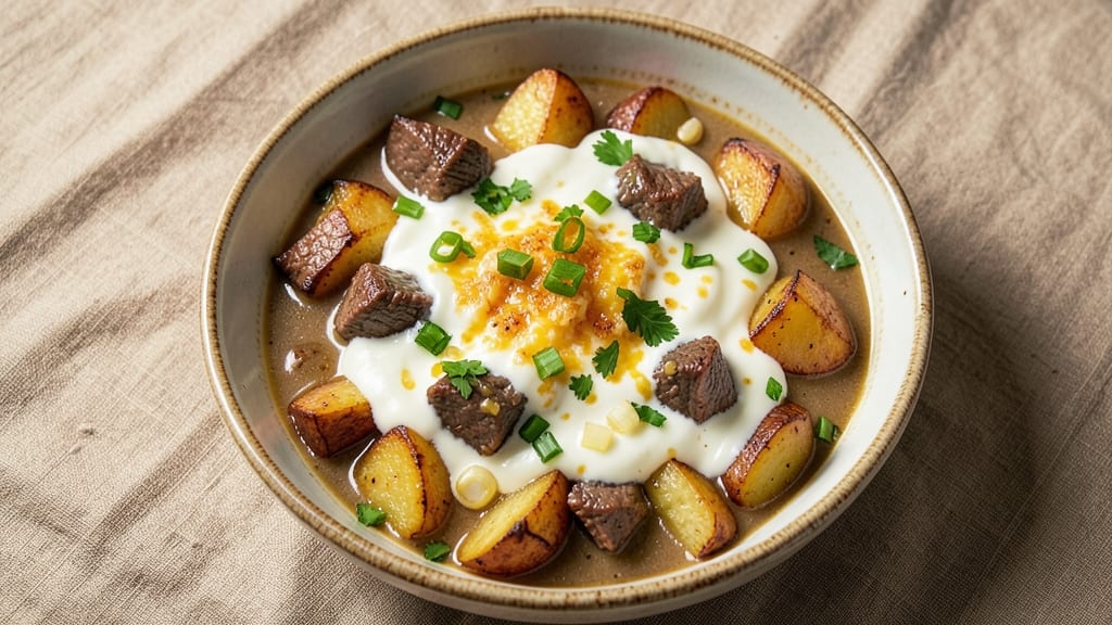 Black Angus Loaded Baked Potato Soup Recipe: Smoky Steak and Cheese-Stuffed Velout Bliss