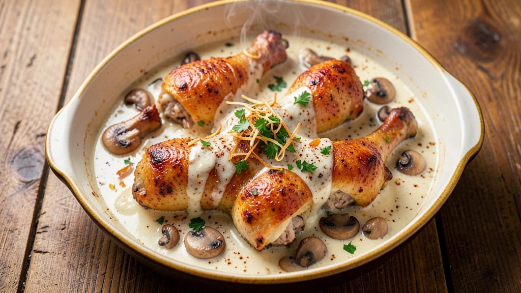 Baked Chicken Drumsticks With Cream Of Mushroom Soup Recipe: Crispy Skin and Creamy Velout Fusion